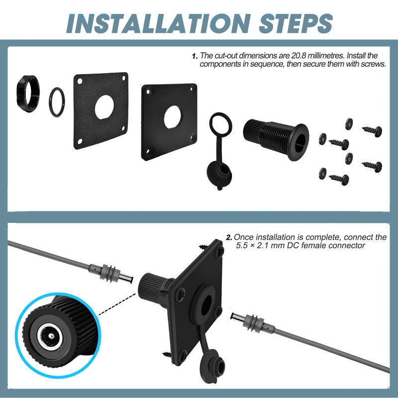 IP65 Waterproof DC5521 Panel M - đánh giá và giá Outdoor Power Jack